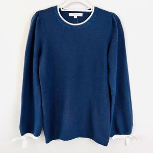 NWT Loft Navy Blue with White Tie Trim Sleeves Soft Sweater Lagenlook - Large